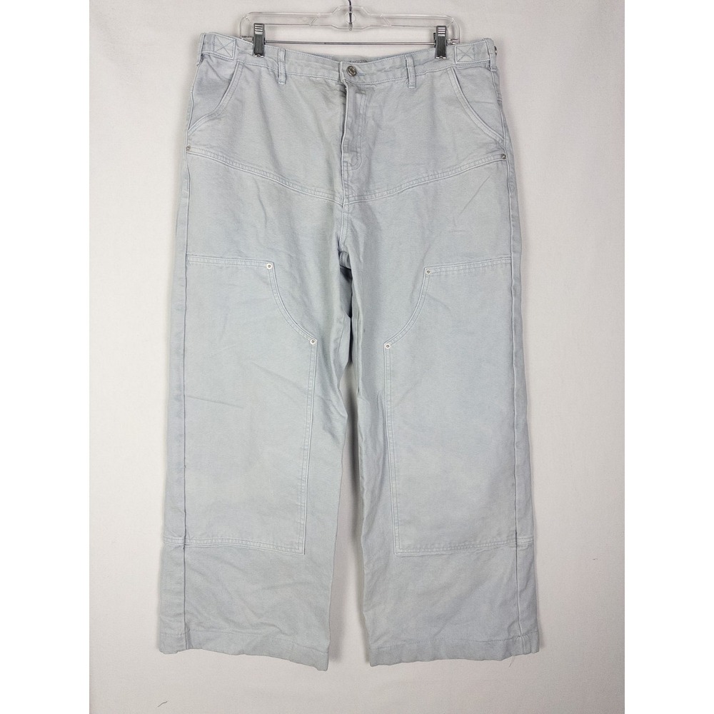 Naked Wardrobe Jeans Womens XL Light Wash‎ Double Knee Cropped Wide Leg Baggy